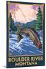 Boulder River, Montana - Fly Fishing Scene-Lantern Press-Mounted Art Print