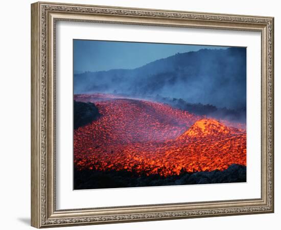 Boulder Rolling in Lava Flow at Dusk During Eruption of Mount Etna Volcano, Sicily, Italy-Stocktrek Images-Framed Photographic Print