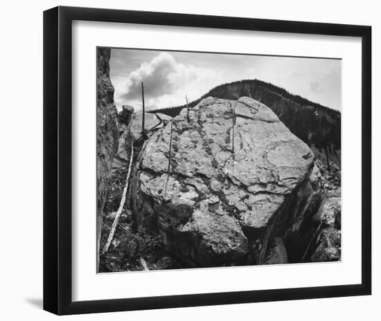 Boulder with hill in background, Rocks at Silver Gate, Yellowstone National Park, Wyoming, ca. 1941-Ansel Adams-Framed Art Print