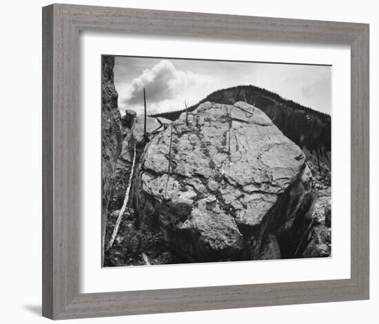 Boulder with hill in background, Rocks at Silver Gate, Yellowstone National Park, Wyoming, ca. 1941-Ansel Adams-Framed Art Print