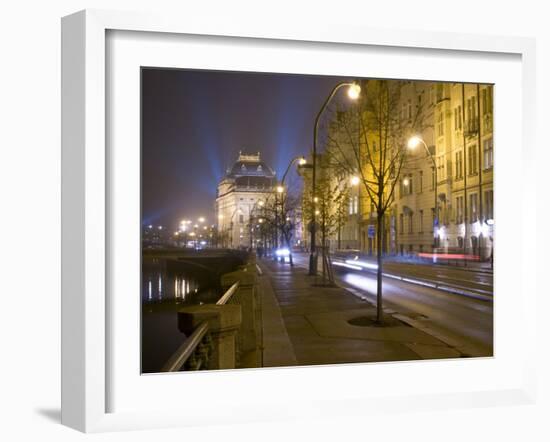 Boulevard along Vltava River and National Theatre, Prague, Czech Republic-Alan Klehr-Framed Photographic Print