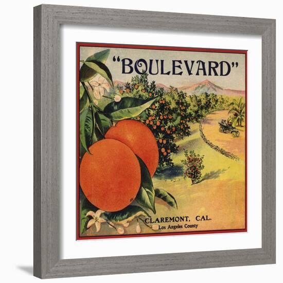 Boulevard Brand - Claremont, California - Citrus Crate Label-Lantern Press-Framed Art Print