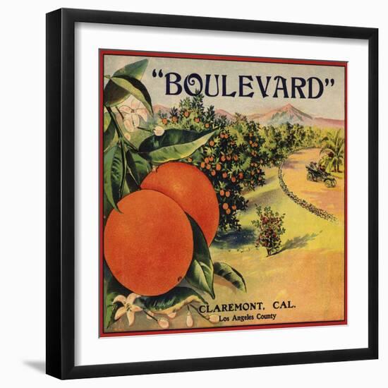 Boulevard Brand - Claremont, California - Citrus Crate Label-Lantern Press-Framed Art Print