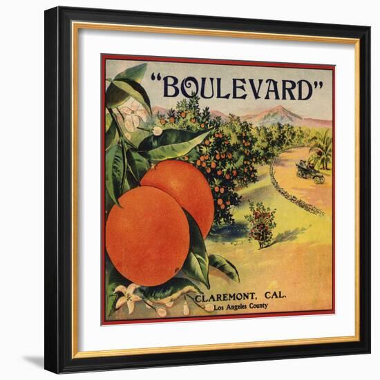 Boulevard Brand - Claremont, California - Citrus Crate Label-Lantern Press-Framed Art Print