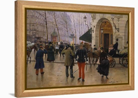 Boulevard Des Capucines at the Site of Theater Du Vaudeville, 1889-Jean Béraud-Framed Premier Image Canvas