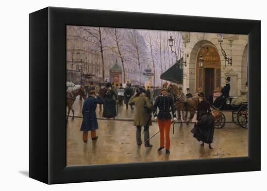 Boulevard Des Capucines at the Site of Theater Du Vaudeville, 1889-Jean Béraud-Framed Premier Image Canvas