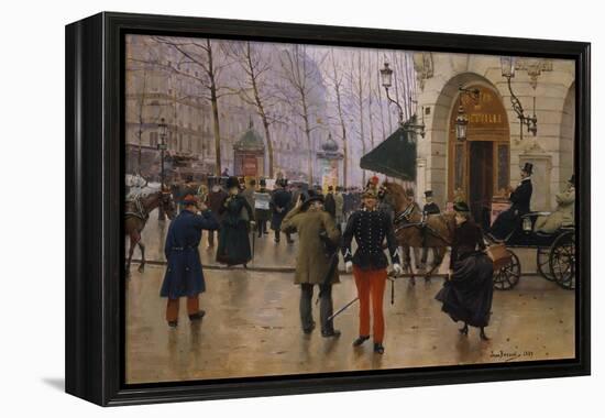 Boulevard Des Capucines at the Site of Theater Du Vaudeville, 1889-Jean Béraud-Framed Premier Image Canvas