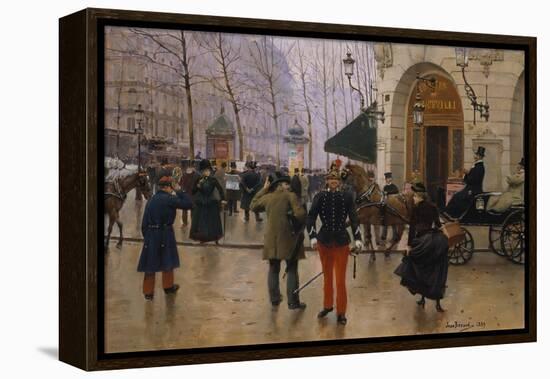 Boulevard Des Capucines at the Site of Theater Du Vaudeville, 1889-Jean Béraud-Framed Premier Image Canvas