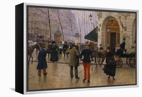 Boulevard Des Capucines at the Site of Theater Du Vaudeville, 1889-Jean Béraud-Framed Premier Image Canvas