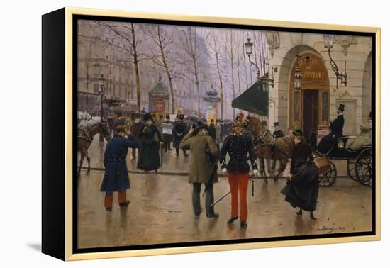 Boulevard Des Capucines at the Site of Theater Du Vaudeville, 1889-Jean Béraud-Framed Premier Image Canvas