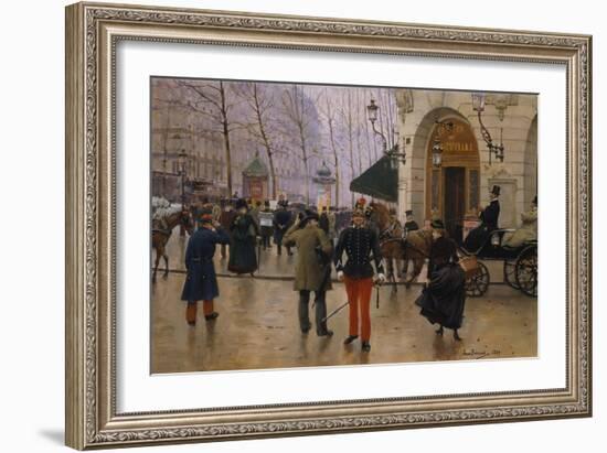 Boulevard Des Capucines at the Site of Theater Du Vaudeville, 1889-Jean Béraud-Framed Giclee Print