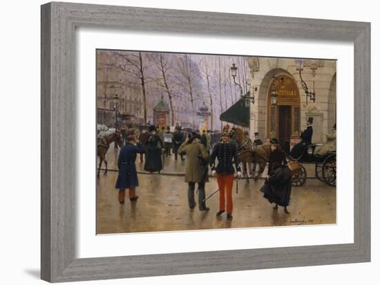 Boulevard Des Capucines at the Site of Theater Du Vaudeville, 1889-Jean Béraud-Framed Giclee Print