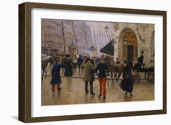 Boulevard Des Capucines at the Site of Theater Du Vaudeville, 1889-Jean Béraud-Framed Giclee Print