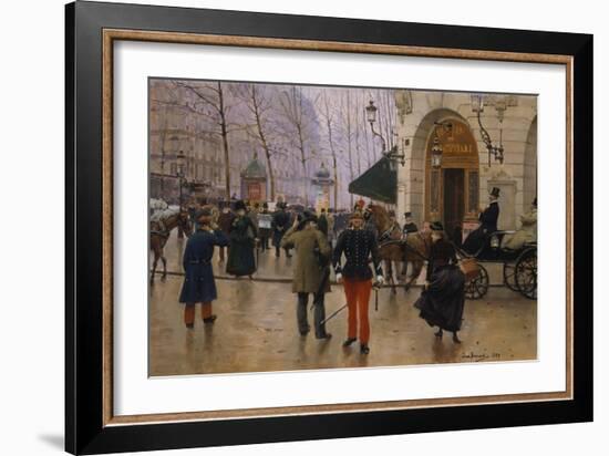 Boulevard Des Capucines at the Site of Theater Du Vaudeville, 1889-Jean Béraud-Framed Giclee Print