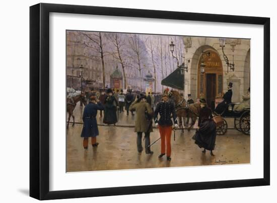 Boulevard Des Capucines at the Site of Theater Du Vaudeville, 1889-Jean Béraud-Framed Giclee Print