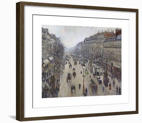 Boulevard Montmartre, Morning, Cloudy Weather-Camille Pissarro-Framed Premium Giclee Print