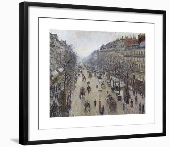 Boulevard Montmartre, Morning, Cloudy Weather-Camille Pissarro-Framed Premium Giclee Print