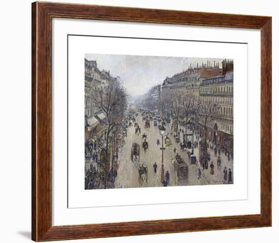 Boulevard Montmartre, Morning, Cloudy Weather-Camille Pissarro-Framed Premium Giclee Print