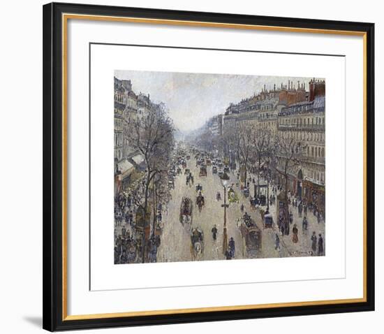 Boulevard Montmartre, Morning, Cloudy Weather-Camille Pissarro-Framed Premium Giclee Print