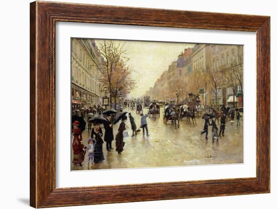 Boulevard Poissoniere in the Rain, circa 1885-Jean Béraud-Framed Giclee Print