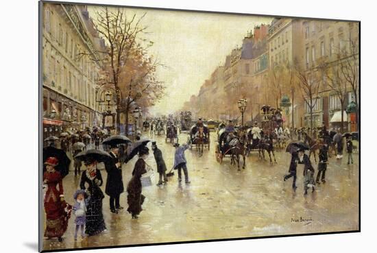 Boulevard Poissoniere in the Rain, circa 1885-Jean Béraud-Mounted Giclee Print