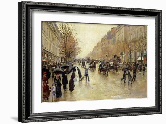 Boulevard Poissoniere in the Rain, circa 1885-Jean Béraud-Framed Giclee Print