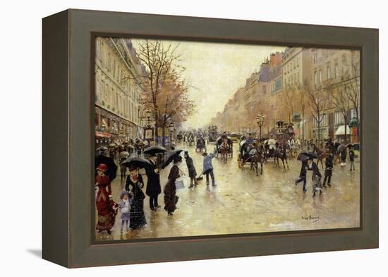 Boulevard Poissoniere in the Rain, circa 1885-Jean Béraud-Framed Premier Image Canvas