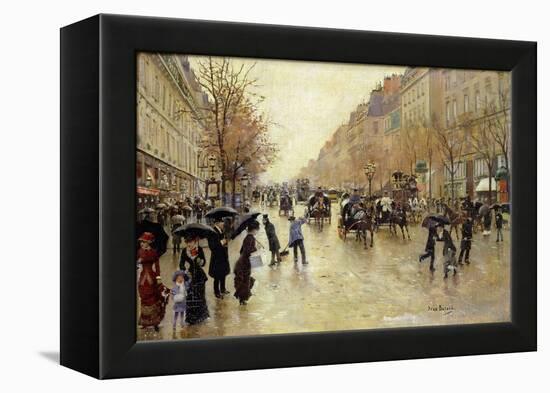Boulevard Poissoniere in the Rain, circa 1885-Jean Béraud-Framed Premier Image Canvas