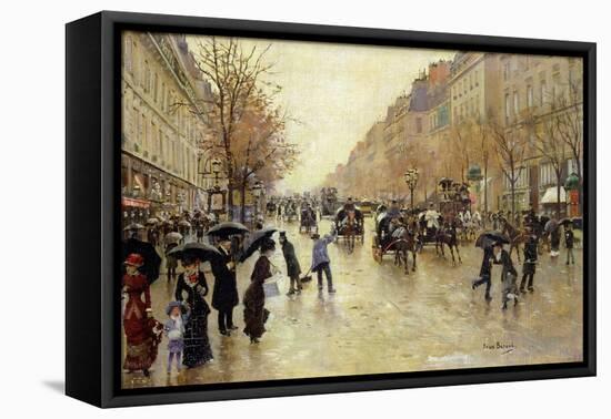 Boulevard Poissoniere in the Rain, circa 1885-Jean Béraud-Framed Premier Image Canvas