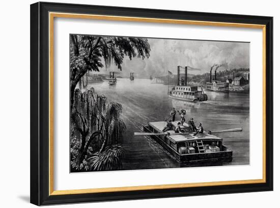 Bound Down the River, Pub. by Currier and Ives, 1870-American School-Framed Giclee Print