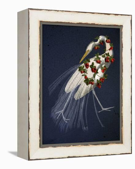 Bound White Heron on blue-Fab Funky-Framed Stretched Canvas