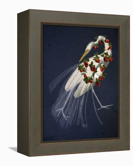Bound White Heron on blue-Fab Funky-Framed Stretched Canvas