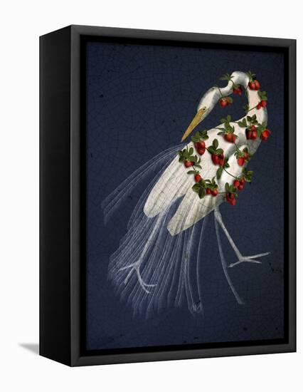 Bound White Heron on blue-Fab Funky-Framed Stretched Canvas