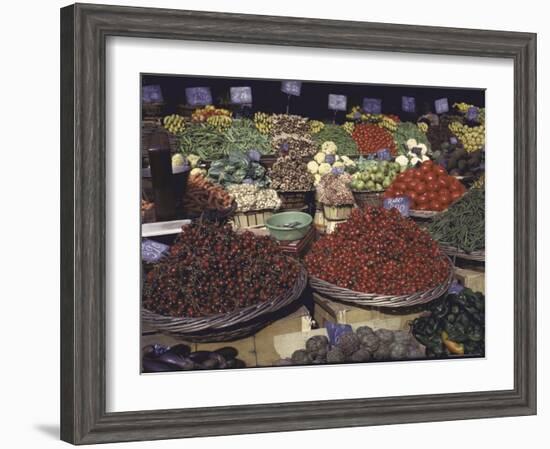 Bountiful Baskets Full of Brightly Colored Fruits and Vegetables at Rue Mouffetard Market-Alfred Eisenstaedt-Framed Photographic Print