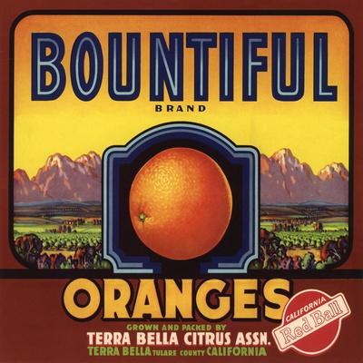 'Bountiful Brand Terra Bella, California Citrus Crate Label' Art
