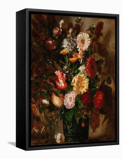 Bouquet de fleurs dans un vase de gres - flowers in an earthenware pot, 1847 Canvas, 65 x 43 cm.-Eugene Delacroix-Framed Premier Image Canvas