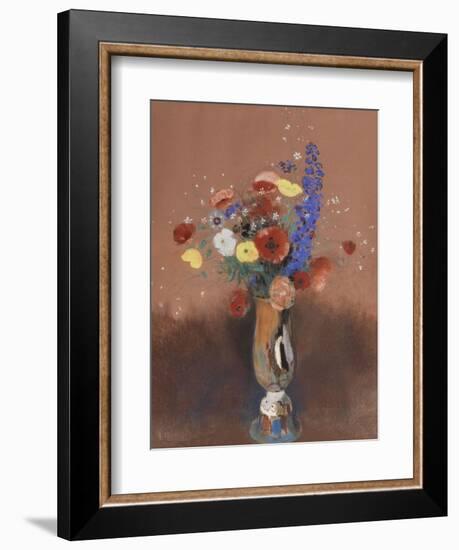 Bouquet de fleurs des champs dans un vase à long col-Odilon Redon-Framed Giclee Print