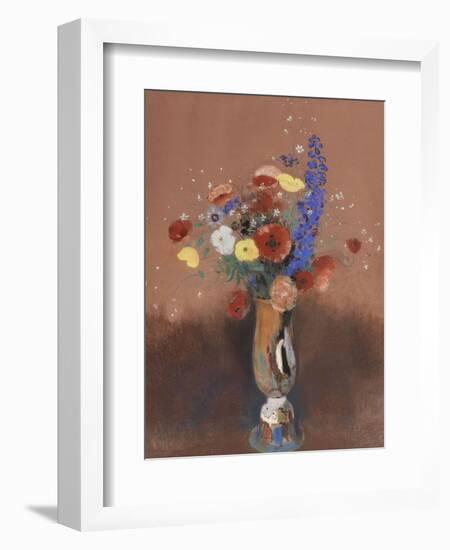 Bouquet de fleurs des champs dans un vase à long col-Odilon Redon-Framed Giclee Print