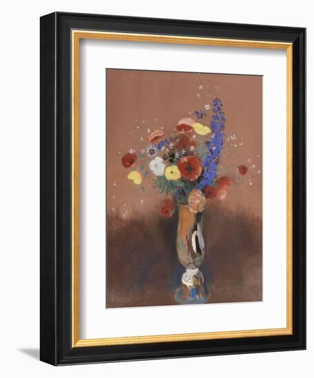 Bouquet de fleurs des champs dans un vase à long col-Odilon Redon-Framed Giclee Print