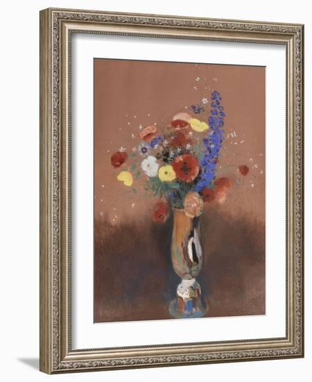 Bouquet de fleurs des champs dans un vase à long col-Odilon Redon-Framed Giclee Print