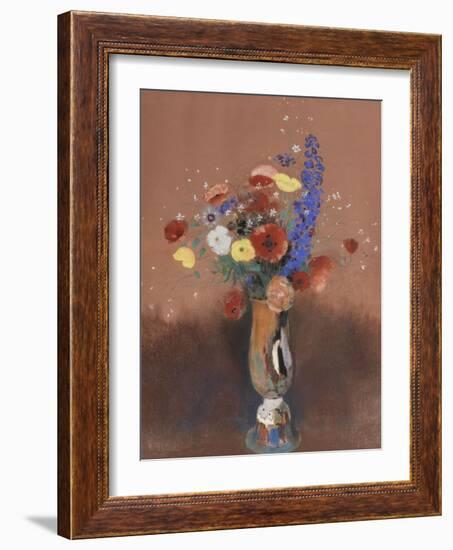 Bouquet de fleurs des champs dans un vase à long col-Odilon Redon-Framed Giclee Print