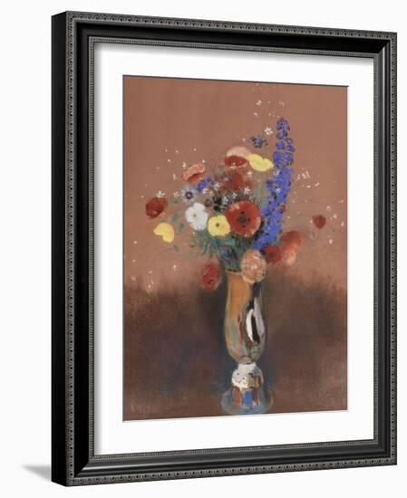 Bouquet de fleurs des champs dans un vase à long col-Odilon Redon-Framed Giclee Print