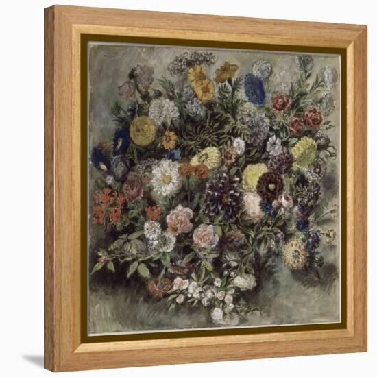 Bouquet de fleurs-Eugene Delacroix-Framed Premier Image Canvas