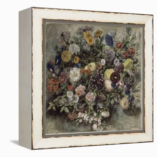 Bouquet de fleurs-Eugene Delacroix-Framed Premier Image Canvas
