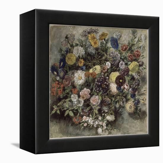 Bouquet de fleurs-Eugene Delacroix-Framed Premier Image Canvas
