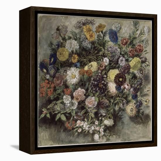 Bouquet de fleurs-Eugene Delacroix-Framed Premier Image Canvas