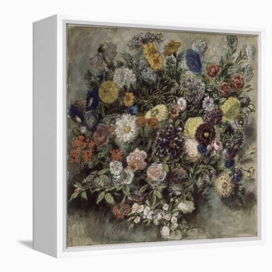 Bouquet de fleurs-Eugene Delacroix-Framed Premier Image Canvas