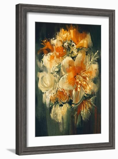 Bouquet Flowers in Oil Painting Style,Illustration-Tithi Luadthong-Framed Art Print