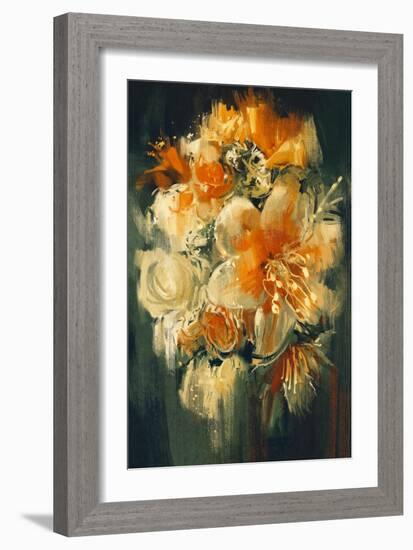 Bouquet Flowers in Oil Painting Style,Illustration-Tithi Luadthong-Framed Art Print