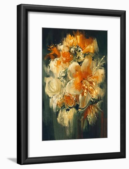 Bouquet Flowers in Oil Painting Style,Illustration-Tithi Luadthong-Framed Art Print